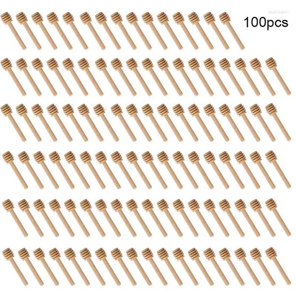 Cucchiai Mescolare Miele Miscelazione Cucchiaio pratico Forniture per bar alto Strumenti Cucina di qualità Manico in legno Vaso Mestolo lungo Bastone 100Pc