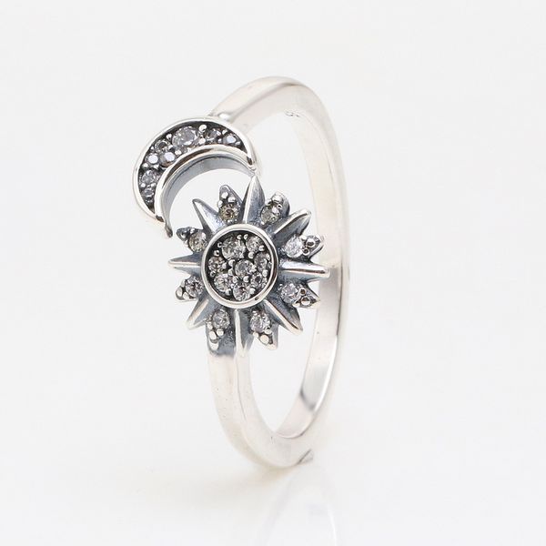 Anel retro masculino original sol lua aberto criativo anel feminino masculino prata esterlina cz brilhante festival anéis retro feminino jóias