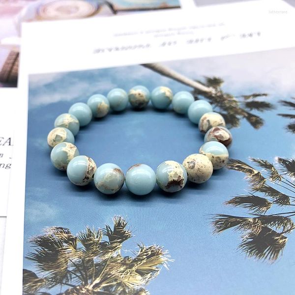 Strand Light Blue Natural Stone Streche Bracciale Elastico Pulserase Bijoux Gioielli moda donna Perline Creato Charms Fai da te Rotondo