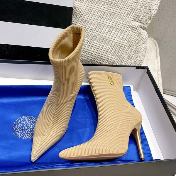 Aquazzura 105mm logo cazibesi sivri uçlu ayak parmağı yüksek topuklu topuklu ayak bileği botları kadın moda patik lüks tasarımcılar slip-on akşam parti fabrika ayakkabı ayakkabı