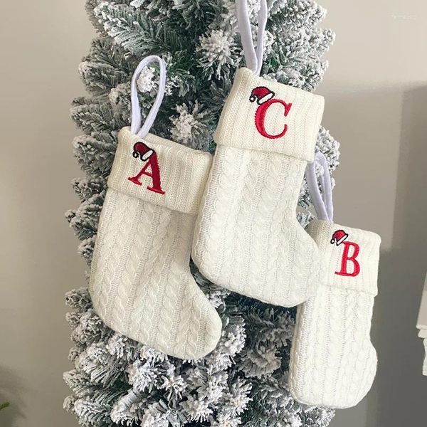 Decorazioni natalizie 26 calze con alfabeto ricamato fiocco di neve personalizzato decorazione per albero regalo per le vacanze