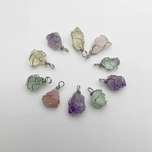 Anhänger-Halsketten, modisch, gewunden, Amethyst, Fluorit, Turmalin, Kristall, Edelstein, Naturstein, Halskette, Schmuckherstellung, Charm-Zubehör, 10 Stück