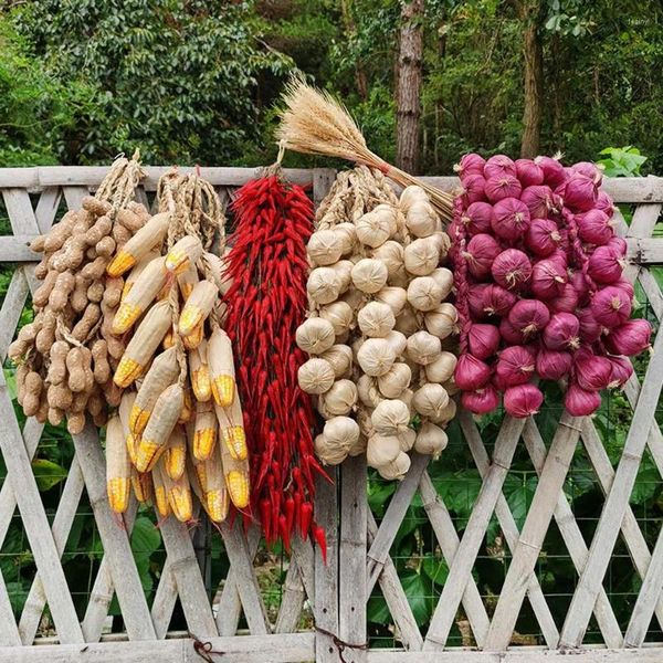 Fiori decorativi 1 corda artificiale finto vegetale realistico schiuma aglio mais arachidi pepe rosso decorazione della cucina stile cinese Po Puntelli