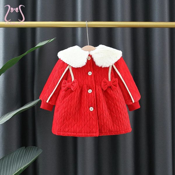 Macacões inverno bebê menina natal velo arco vermelho jaqueta quente à prova de vento crianças roupas casaco de algodão 0 a 3 anos de idade criança 231108