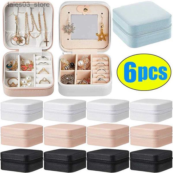 Schmuckschatullen 6 Stück Schmuck Aufbewahrungsbox PU Leder Schmuck Display Organizer Reißverschlussetui Reise Make-up Ohrring Halter Schmuckschatullen Großhandel Q231109