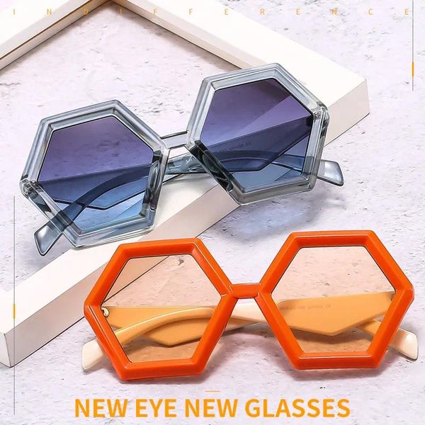 Солнцезащитные очки в стиле хип-хоп, модные, индивидуальные, в шестиугольной оправе, красочные очки, легкие, роскошные, UV400, повседневные черные очки для взрослых женщин