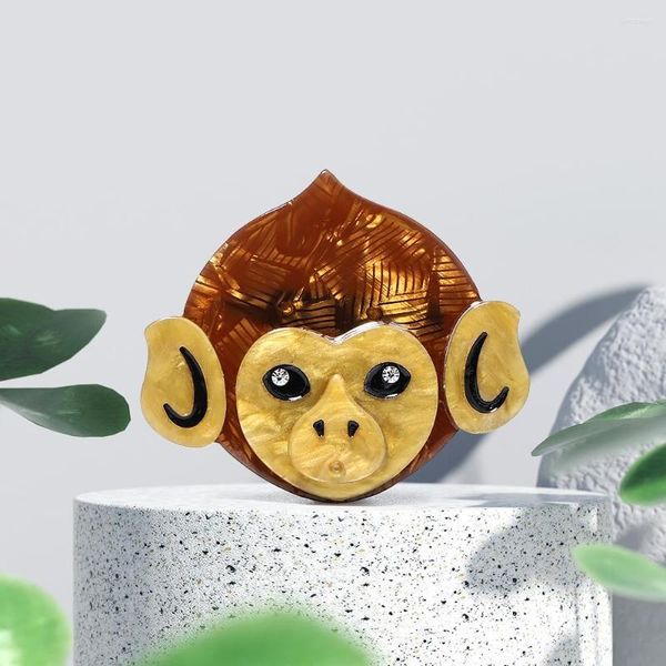 Broches Monkey de animais acrílicos feitos à mão para homens adoráveis ​​sentados de animais de estimação casual brooch pin presentes de jóias acessórios