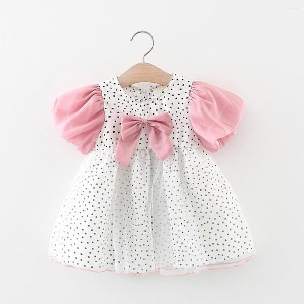 Mädchenkleider Sommergeborene Babymädchen Kleidung Bowknot Mesh Punktkleid für Kleinkindkleidung 1. Geburtstag Prinzessin