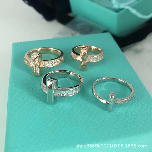 marca de designer de acessórios de modaS925 prata esterlina t família T1 anel duplo estrela mesmo anel 18k ouro rosa em forma de T masculino e feminino casal tiff