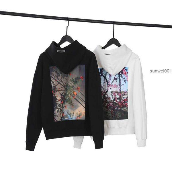 2023 neue männer und frauen Pullover Mode Marke Essentialsweatshirt Hohe Version Zurück Floral Drucken Mit Kapuze Plüsch Pullover für