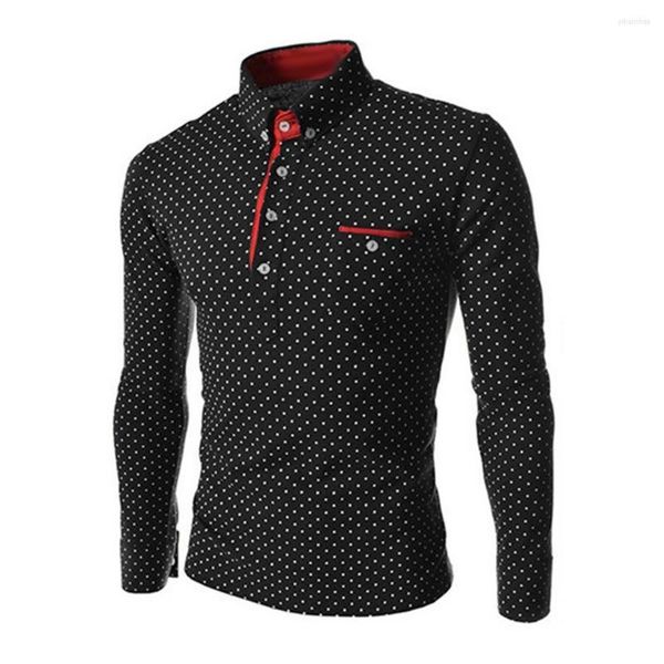 Herren T-Shirts Mode Frühling Herbst Plus Size Herren Polka Dot Button Down Langarm T-Shirt Slim Top