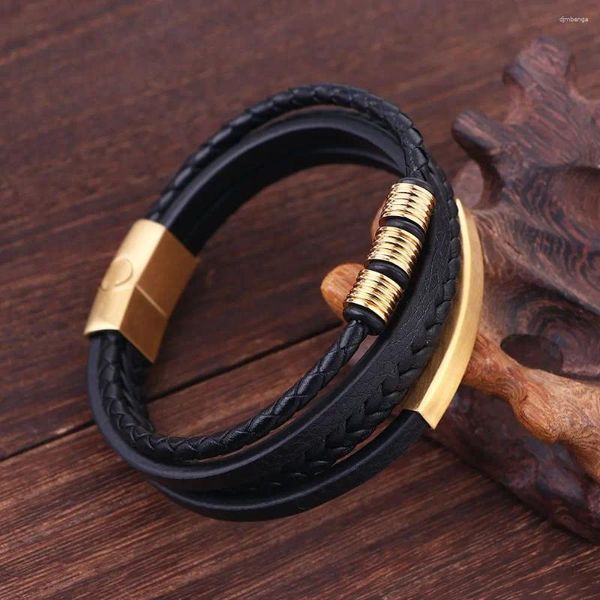 Charm-Armbänder aus Edelstahl, Geschenke, Punk-Schmuck, Magnetverschluss, geflochtene Armreifen, Herren-Lederarmband