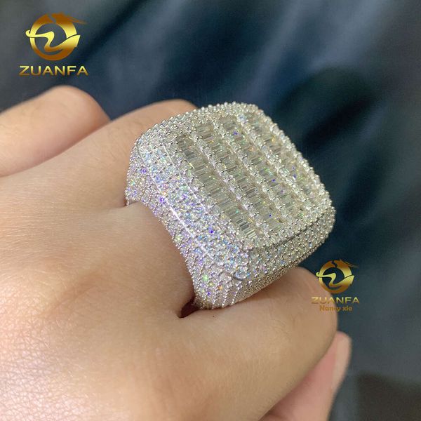 T GG Novos designs prontos para enviar joias de hip hop 925 prata esterlina Vvs Baguette Moissanite diamante gelado anéis para homens
