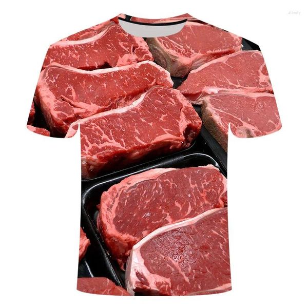 Мужские футболки, летняя гамбургская картошка фри, говядина, креативная свободная футболка с 3D цифровой печатью, с короткими рукавами и круглым вырезом