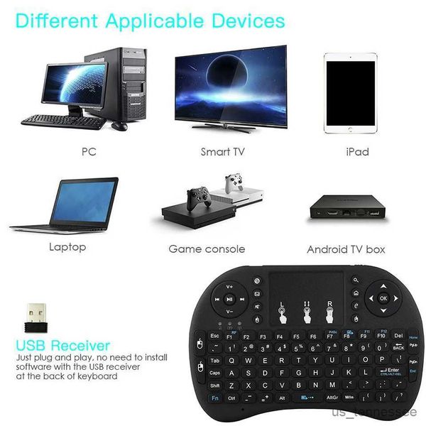 Tastiere Tastiere Tastiera wireless retroilluminata a 7 colori Mouse volante 2.4G Mini tastiera Telecomando per Android TV Box Tastiera wireless PC R231109