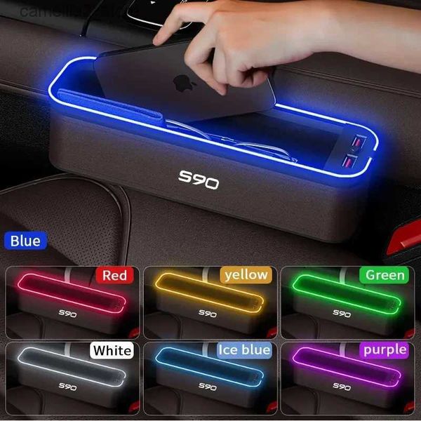 Organizador de carro Gm Caixa de armazenamento de assento de carro com luz atmosférica para Volvo S90 Organizador de limpeza de assento de carro Assento de carregamento USB Acessórios para carro Q231109