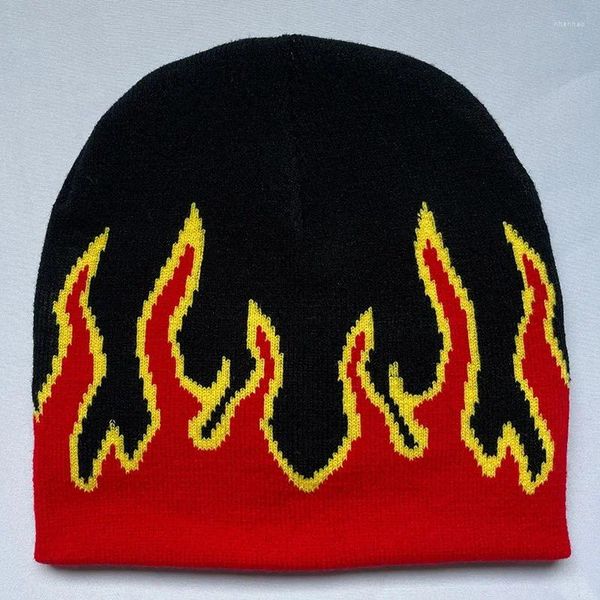 Berretti Hip Hop Street Flame Berretti Cappello Moda Danza Teschio Fuoco Inferno Brucia Fiamme Tendenza Cofano lavorato a maglia morbido