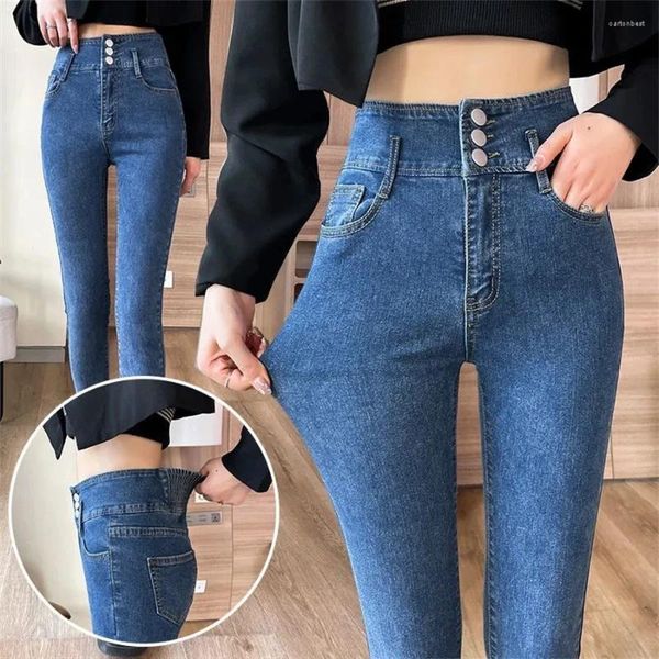 Calças de brim femininas cintura alta tornozelo comprimento lápis primavera outono magro vaqueros coreano streetwear denim calça estiramento kot pantalones