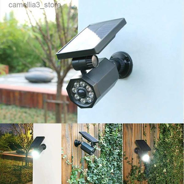 Lampade da parete solari Sensore di movimento solare a risparmio energetico a 360 gradi Luce esterna Simulazione Telecamera di sicurezza Wireless 8 LED Lampada di sicurezza domestica Grandangolo Q231109