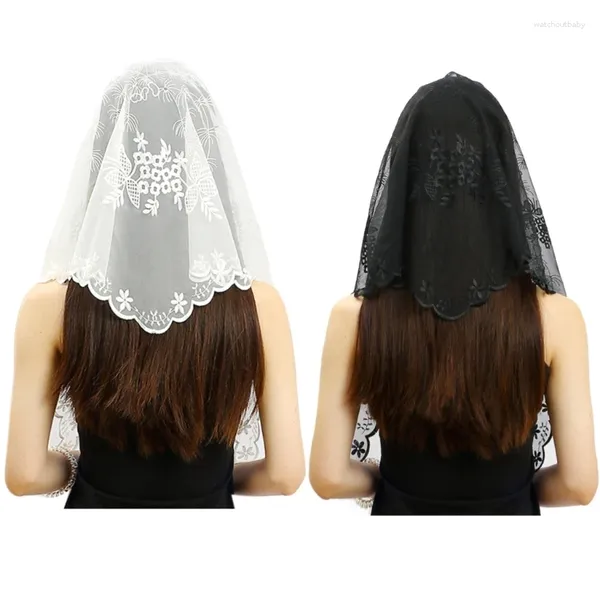 Bufandas 2024 Mujeres Bordado Mantilla Capilla Velo Misa Católica Cordón Latino Tradicional