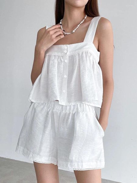 Женская одежда для сна Хилок Танк рукав хлопка домашняя одежда белый однобортный костюм для женщин с двумя частями 2023 Famale