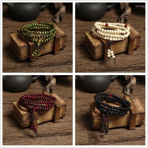 Charm Armbänder 6/8mm Holzbad natürliches Sandelholzarmband für Frauen Buddha Meditation Gebet Perle Mala Buddhist Langes Quasten -Bangelmänner