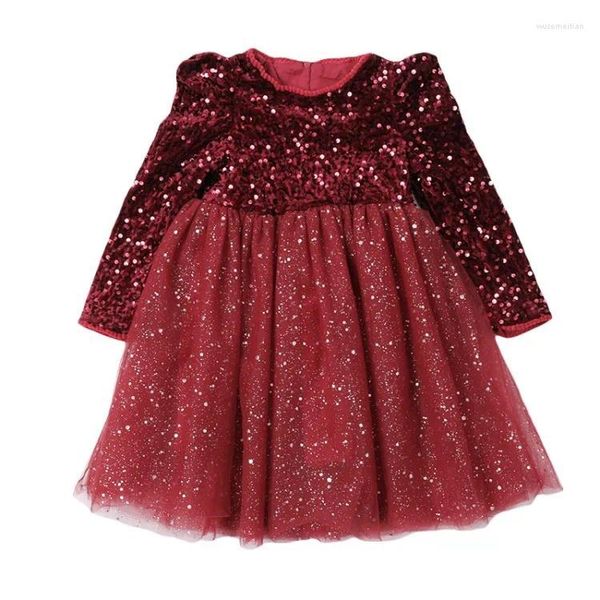 Abiti per ragazza 3-10 anni Autunno Inverno Manica lunga Paillettes Abito lucido per ragazze Capretto Anno Tulle Panno Festa di compleanno Principessa Vestido