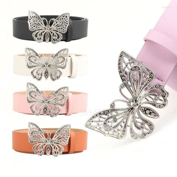Cinture Cintura unica con diamanti a farfalla Cintura da donna con fibbia in metallo moda lucida Pu Jeans femminili