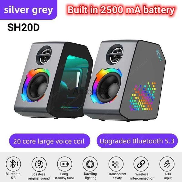 Computerlautsprecher SOAIY SH20D Desktop eSports Bluetooth -Lautsprecher 2500mAh Akku Langes Akkulaufleben TWS Wireless Stereo mit RGB Light Caixa de Som YQ231103