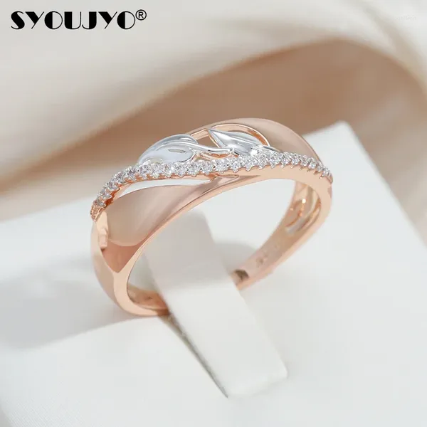 Anelli di nozze syoujyo 585 rosa oro e argento a due colori lusso per donne zircone naturale zircone geligry slim design