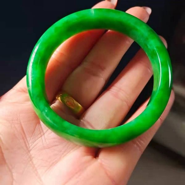 Bangle Myanmar Naturale A Merci Yang Verde Giada Giadeite Seme Fiore galleggiante Concubina Barra tonda Bracciale trasparente Gioielli migliore versione