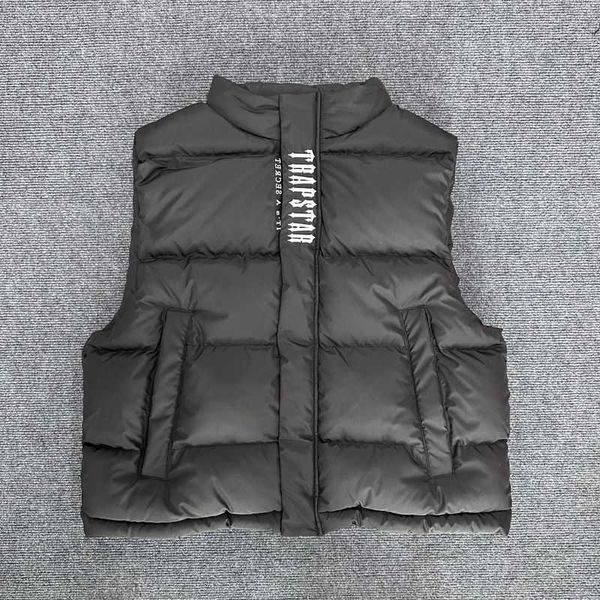 Gilet Trapstar nero Canotta autunno e inverno Canotta alla moda Colletto in piedi Abito in cotone senza maniche Versatile per coppie Giacca Giacca a vento Cappotto Tuta Giacca con cappuccio