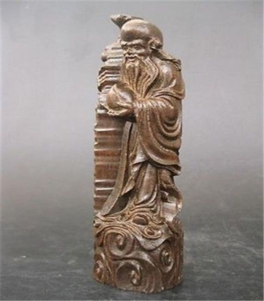 Estátua colecionável chinesa de madeira de agarwood esculpida à mão Fu lu shoulongevity5623652