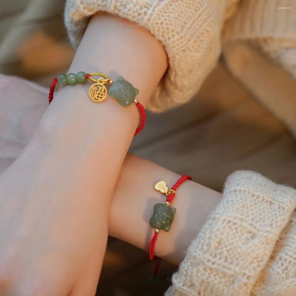 Strand jóias hetian jade corda vermelha auspicioso sorte marca transferência pulseira meninas mão doce romântico presente de feriado