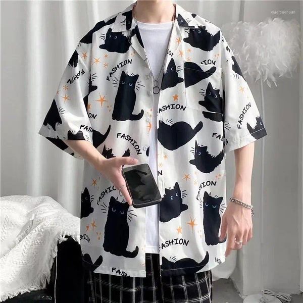 Männer Casual Hemden Y2K Sommer Hawaiian Für Männer Hip Hop Lustige Gedruckt Schwarz Weiß Button Top Und Frauen Streetwear Kurzarm hemd