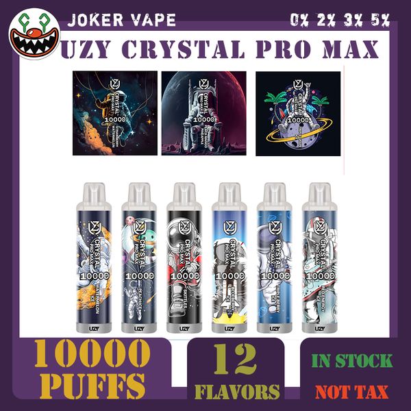 UZY Crystal Pro Max 10000 sbuffi Sigarette elettroniche usa e getta originali 1.2ohm Mesh Coil 16ml Pod Batteria ricaricabile Cigs elettronici RBG Light Vape Pen 12 sapori in stock