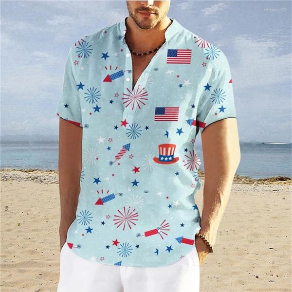 Erkekler Sıradan Gömlek Henley gömlek yaz kısa kollu tee usa bayrak baskı moda erkek giyim sokak trend üstleri harajuku büyük boyutlu