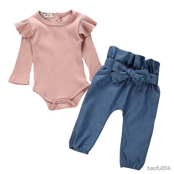 Kleidung Sets 0-24M Baby Mädchen Rüschen Kleidung Outfits Baumwolle Langarm Hosen 2Pcs Frühling Herbst Neugeborene mädchen Kleidung Set