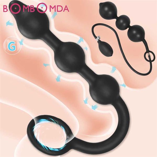 Brinquedo sexual massageador, contas anais infláveis, plug expansível, bunda com bomba, brinquedos para mulheres, homens, dilatador, produtos adultos, silicone