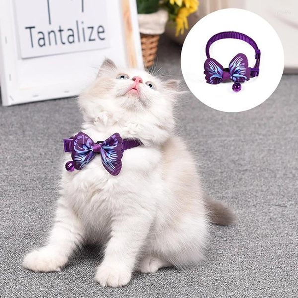 Colares de gato colar arco borboleta impressão gravata para cães bela gargantilha colar com sino filhotes gatinho acessórios de segurança para animais de estimação