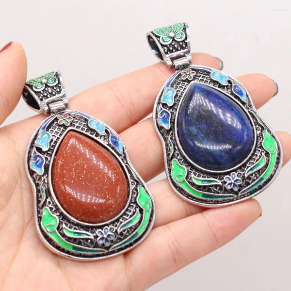 Pingente colares pedra natural lapis lazuli boho étnico abalone concha encantos para fazer jóias diy colar acessórios presente 40x70mm