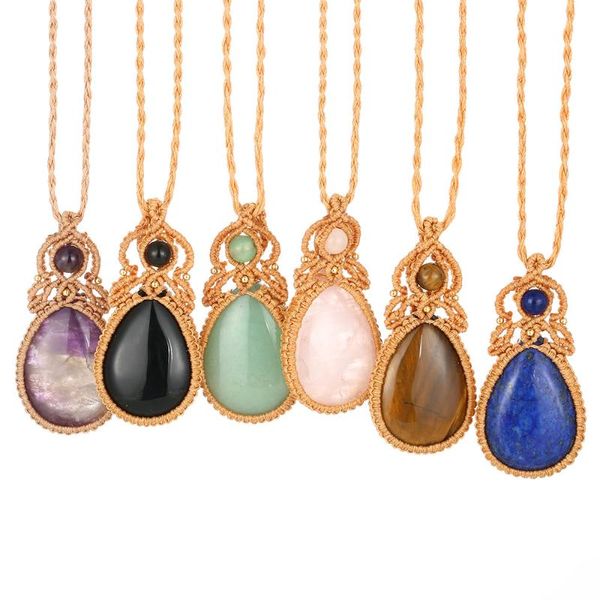Подвесные ожерелья Reiki Healing Natural Crystalls Каменная рука с плетением веревочная вода капля энергия