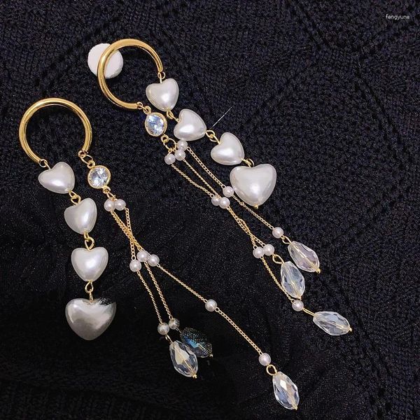Baumeln Ohrringe Mode Lange Quaste Asymmetrische Herz Perle Kristall Tropfen Für Frauen Frau Hochzeit Täglichen Schmuck Anhänger Geschenke