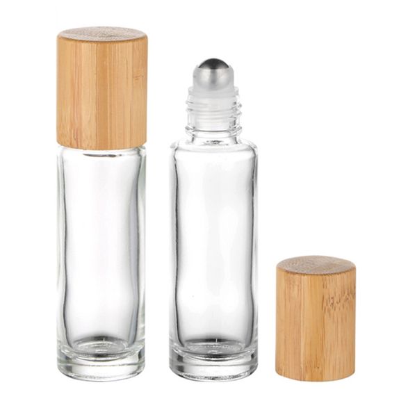 Rolo de vidro de 10ml em garrafa, frascos de perfume de óleo essencial de madeira reutilizáveis, recipientes de garrafas cosméticas pessoais portáteis