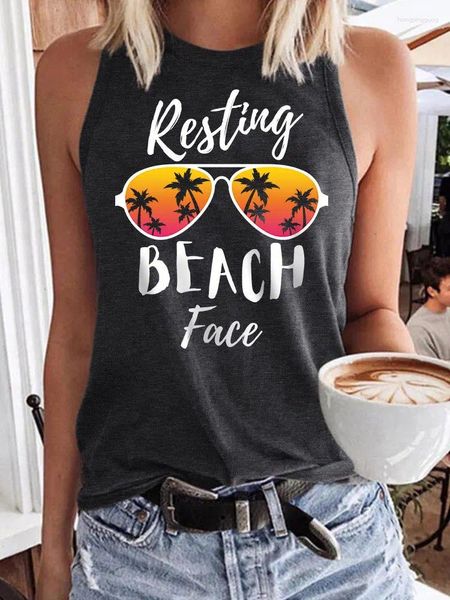 Женские майки, пляжные майки для женщин, забавные футболки без рукавов с рисунком, повседневные летние рубашки с буквенным принтом для тренировок, отпуска, рубашки кокосовой пальмы