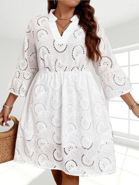 Artı boyutu elbiseler finjani beyaz sermaye elbisesi kadınlar pamuk fener kolu yaz sonbahar plaj 2023 içi boş