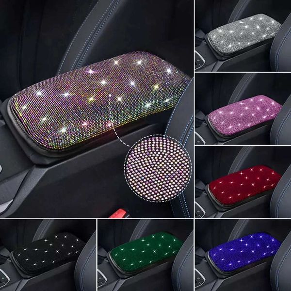 Cristal diamante capa de apoio de braço do carro strass bling brilhando auto console central almofada protetora acessórios interiores do carro