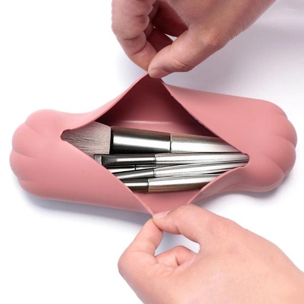 Scatole portaoggetti Borsa in silicone Design antiscivolo marrone rosa Leggero Facile da pulire Pennello per trucco piccolo e portatile