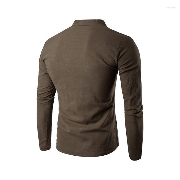 Camisetas masculinas de linho de manga longa de outono de linho de algodão respirável cor de cor sólido de estilo chinês tops tshirt m-5xl