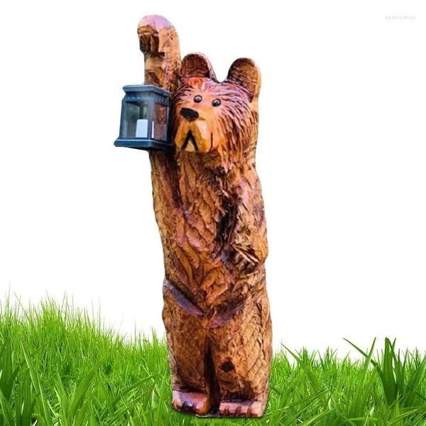 Decorações de jardim ao ar livre estátua de urso com escultura de luz está segurando a lâmpada gramado estatuetas de animais arte decoração luzes para pátio quintal